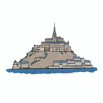モン・サン・ミシェル 世界遺産,文化遺産,手描きイラスト,手描き,モン・サン・ミシェルのイラスト素材