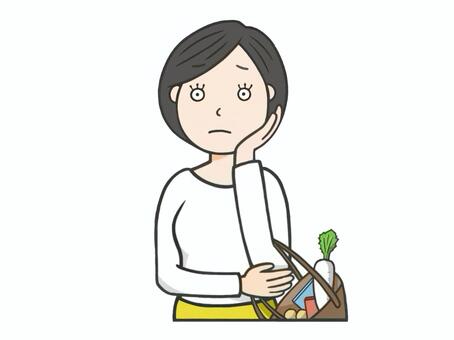 悩むポーズの主婦(女性)のイラスト 女性,検討,考察,女の人,女,ポーズ,悩む,大人,不安,思案のイラスト素材