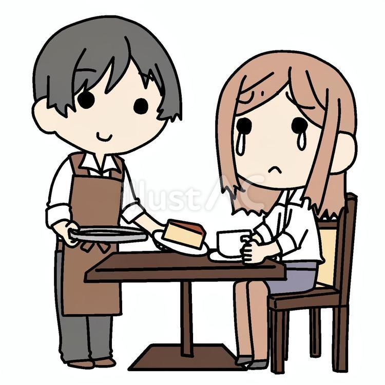 男性店員と女性客 女性,食べ物,テーブルのイラスト素材