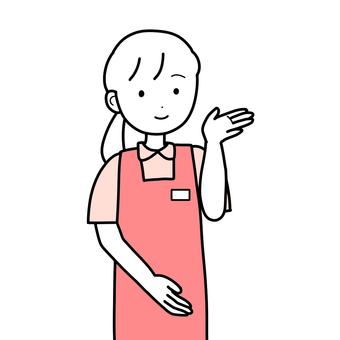 シンプルコンビニ店員女（p） シンプル,コンビニ,コンビニ店員,エプロン,女,人,線画,手描き,おすすめ,案内のイラスト素材