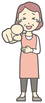  ドーンと指をさして爆笑するおばさん 爆笑,女性,人,人物,主婦,中年,シニア,エプロン,ママ,お母さんのイラスト素材