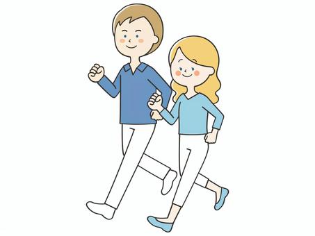 歩く外国人の男女 男性,女性,男女,カップル,夫婦,外国人,留学生,歩く,走る,散歩のイラスト素材