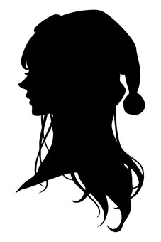 女性の横顔シルエット（サンタ帽） シルエット,女性,女,髪型,ヘアスタイル,サンタ帽,ロング,ロングヘア,長髪,美容のイラスト素材