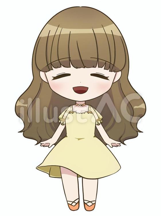 ゆるふわヘアーの女性　笑顔 女の子,女性,ゆるふわのイラスト素材