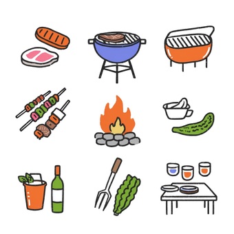 バーベキューの道具と食材セット