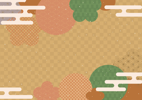 新春チラシ背景-23 背景,和柄,フレーム,雲,霞,金粉,霞文様,梅,矢絣,市松のイラスト素材