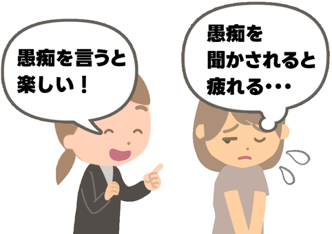 愚痴を言いたい人と聞きたくない人 愚痴,文句,悪口,聞かされる,疲れる,聞きたくない,苦手,嫌い,迷惑,楽しいのイラスト素材