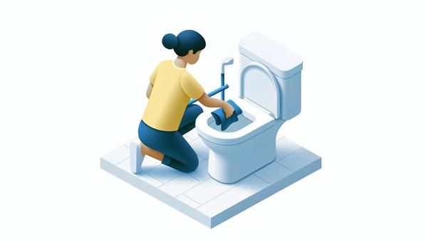 Illustration, cleaning up, toilet, clean up, 