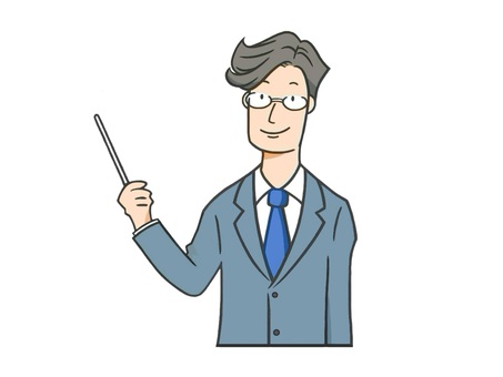 学校で教える若い男性の教師(先生) 教師,新任教師,先生,男性,眼鏡,ネクタイ,スーツ姿,授業,学校,教員のイラスト素材