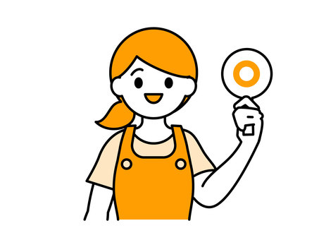 丸を見せるエプロン姿の女性01 丸を見せるエプロン姿の女性01 人物,女性,エプロン,クイズ,丸,○,保育士,幼稚園教諭,介護士,介護福祉士のイラスト素材