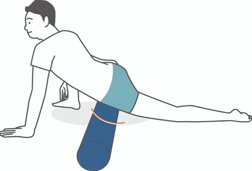 筋膜リリース_太もも_ストレッチポール ストレッチポール,男性,ストレッチ,筋膜リリース,太もも,運動,体操のイラスト素材