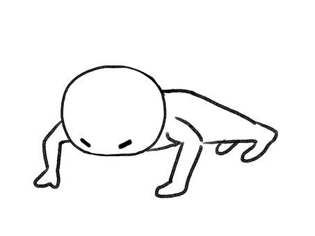 腕立て伏せをする棒人間 棒人間,人物,腕立て伏せ,筋トレ,手描き,落書き,表情,黒,シンプル,素材のイラスト素材