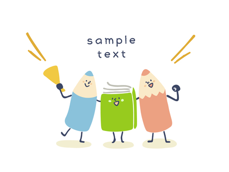 本とえんぴつ（応援1） 本,鉛筆,応援,声援,エール,吹き出し,笑顔,読書,勉強,ノートのイラスト素材