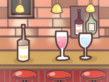温かみのあるバーの店内背景 bar,イラスト,壁紙,カクテル,お酒,ドリンク,ワイン,ワイングラス,照明のイラスト素材