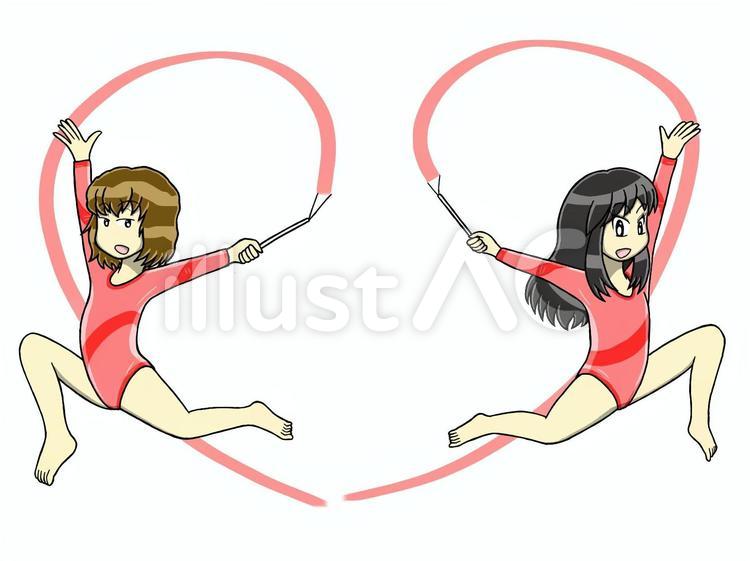 新体操 ペア 女の子,かわいい,新体操のイラスト素材