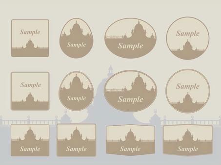 クラシックな建造物のシルエットフレーム アンティーク,クラシック,枠,ラベル,装飾,建築物,宮殿,城,シルエット,シンプルのイラスト素材