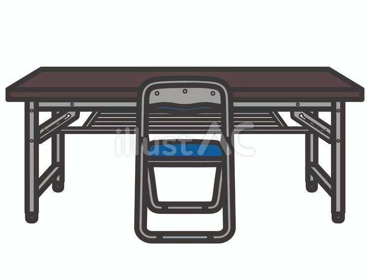長机とパイプ椅子１脚（背面）02 長机,パイプ椅子,折り畳みテーブルのイラスト素材