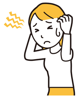  ロングヘア女性(黄)-079-バスト 頭痛,女性,女の子,人物,かわいい,痛い,耳鳴り,悩み,ストレス,病気のイラスト素材