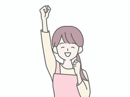 こぶしを上げて笑う主婦 人物,女,エプロン,主婦,専業主婦,家政婦,ママ,お母さん,妻,奥さんのイラスト素材