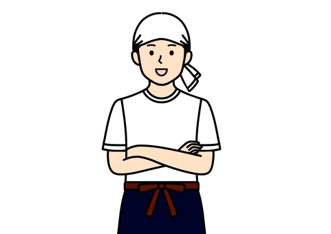 腕を組んでいるラーメン屋・飲食業の男性 居酒屋,ラーメン屋,飲食業,男性,tシャツ,前掛け,仕事,アルバイト,タオル,酒屋のイラスト素材