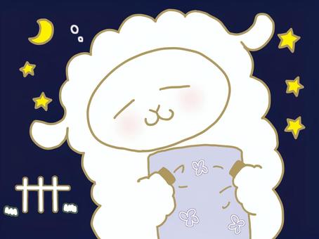 眠そうな羊 ひつじ,眠い,眠たい,夜,星,星空,夜空,タレ目,もこもこ,癒しのイラスト素材