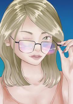 女性イラスト 女性,メガネ,金髪,人物,ネイルのイラスト素材