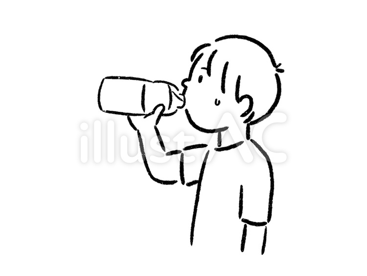 水分補給　男の子　線画 夏,男の子,水分補給のイラスト素材