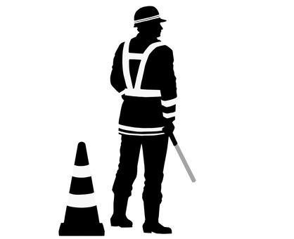 工事現場警備員とコーン　シルエット 工事,警備員,シルエット,ラバーコーン,現場のイラスト素材
