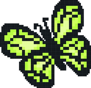 It is a green butterfly made of pixel art., , JPG, PNG and AI