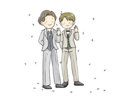 ウェディングのイラスト（男性同士） 結婚,結婚式,ジューンブライド,婚礼,新郎,新郎新婦,婚姻,カップル,ウェディング,タキシードのイラスト素材
