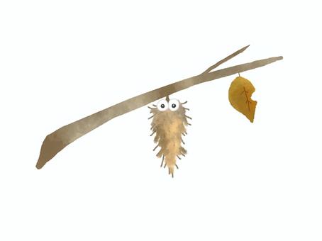 ミノムシ ミノムシ,虫,蛾,幼虫,枝,葉っぱ,枯れ葉,冬,水彩風のイラスト素材