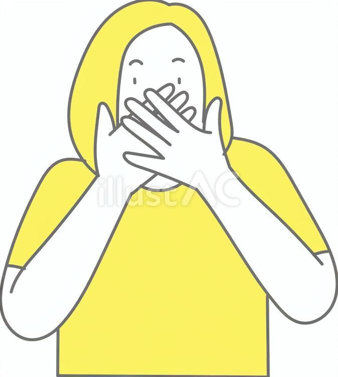 驚いて手で口を塞ぐ女性 女性,tシャツ,黄色のイラスト素材