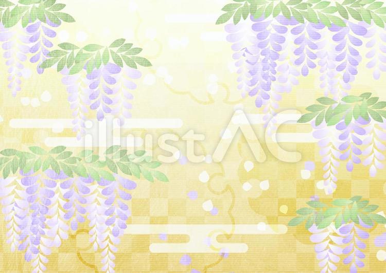 藤と雪輪の金箔風背景ヨコ 藤,雪輪,雲のイラスト素材