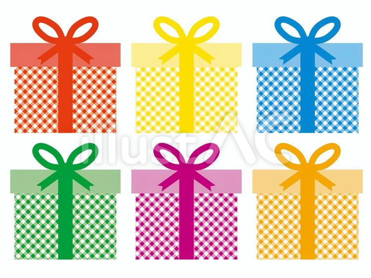 かわいいチェックのプレゼントの箱のセット プレゼント,箱,リボンのイラスト素材