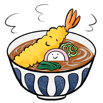 天ぷらそば１ そば,天ぷら,かまぼこ,ネギ,ほうれん草,めんつゆ,出前,和食,麺類,麺のイラスト素材