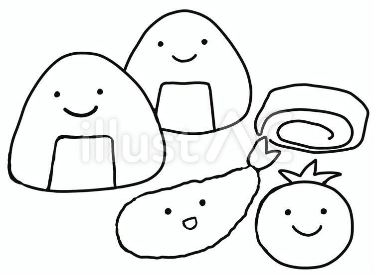 おかず１ おにぎり,モノクロ,おかずのイラスト素材