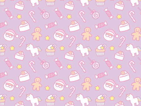 ゆめかわクリスマスパターン_パープル クリスマス,パターン,模様,サンタ,食べ物,甘い,スイーツ,お菓子,杖キャンディ,キャンディケインのイラスト素材