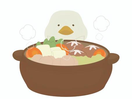 お鍋とあひる 鍋,アヒル,鳥,動物,かわいい,土鍋のイラスト素材