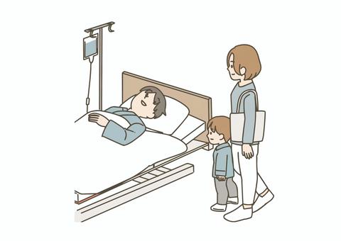 入院中の家族を見舞う親子 入院中の家族を見舞う親子 お見舞い,家族,入院,病院,患者,親子,母親,子ども,面会,病室のイラスト素材