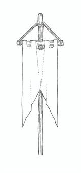 【手描き】燕尾型のフラッグの線画イラスト 旗,旗竿,木製,手描き,リアル,モノクロ,挿絵,白バック,線画,イラストのイラスト素材