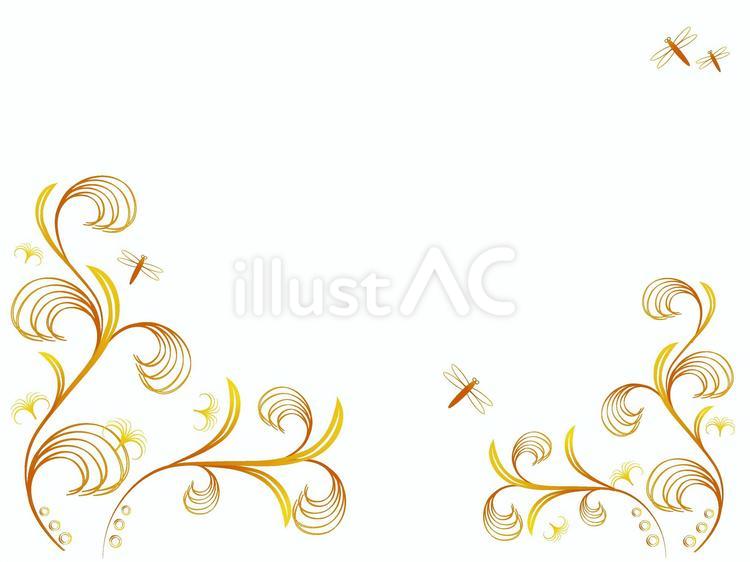 すすきとトンボの飾り枠　秋色 すすき,トンボ,秋のイラスト素材