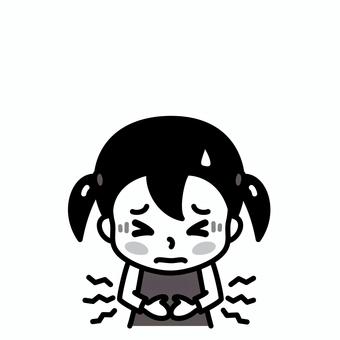 女の子　腹痛　白黒 腹痛,子供,白黒,胃痛,病気,痛み,症状,食あたり,食中毒,お腹のイラスト素材