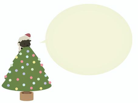 クリスマスツリーと黒い羊（丸い吹き出し） クリスマスツリー,羊,動物,かわいい,クリスマス,冬,吹き出しのイラスト素材