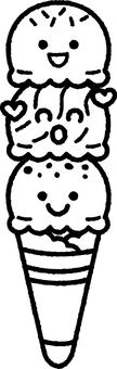 かわいい3段のアイスモノクロ アイス,夏,食べ物,かわいい,3段,重ねる,笑顔,キャラクター,お菓子,子供向けのイラスト素材