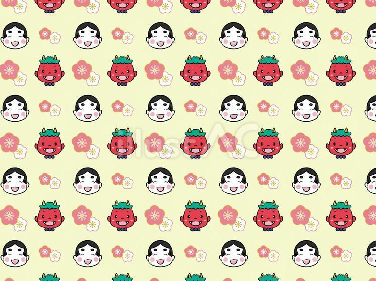 節分の日の背景パターン（黄色） 笑顔,かわいい,黄色のイラスト素材