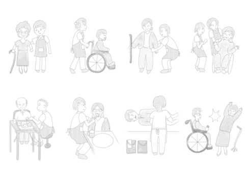 Set illustration of nursing care site, care, care site, set, JPG and AI