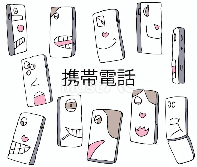 携帯と人の顔セット 顔,表情,ユーモアのイラスト素材