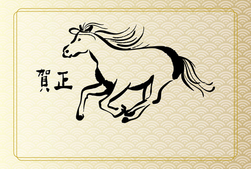 和風素材・和柄の馬の年賀状テンプレート 和風素材,馬,和風背景,年賀状背景,午,午年,年賀状,年賀素材,年賀,2026のイラスト素材