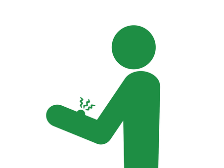 虫刺され・おでき・腫れ物で困る人（緑） 虫刺され,体調不良,手,腕,皮膚,痒い,痛い,むず痒い,ムズムズ,イライラのイラスト素材