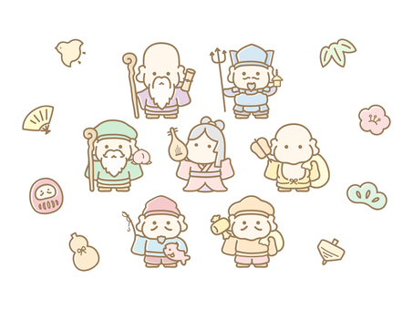 七福神と縁起物 お正月のイラスト素材05 正月,お正月,年賀状,七福神,縁起物,恵比須,大黒天,布袋,だるま,梅のイラスト素材